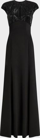Jenny Packham Moonveil Tonal Sequin Cap-Sleeve Gown