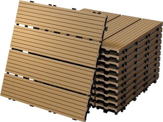 ECD Germany Ecd Germany - Baldosas De Patio Wpc De 30x30 Cm 11 Piezas Por 1m&sup2; Con Aparencia De Madera Teca Con Sistema De Drenaje Y Instalaci&oacute;n Mediante Clic Azul