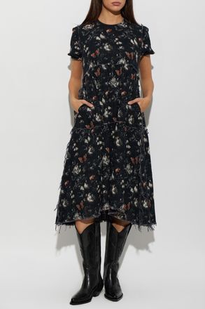 R13 Raw-edged Midi Dress, Womens, Black