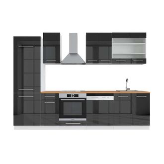Vicco Mueble De Cocina Fame-line, Antracita Brillo Intenso/blanco, 300 Cm, Et Roble