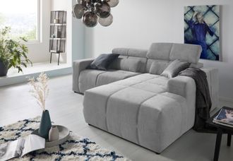 Domo Collection Ecksofa »Brandon, inkl. Kopfteilverstellung, B/T/H: 214/100/80 cm, L-Form« Mit Kopfteilverstellung, auch in Leder und Cord, L-Form