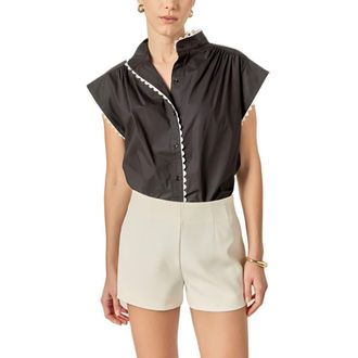English Factory Rickrack Trim Button-Up Top in Black/White at Nordstrom, Size X-Small