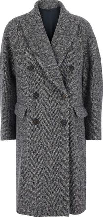 Brunello Cucinelli Dubbele-knoopjas - Dames - Mantel - Grijs - S - Wol - Jassen
