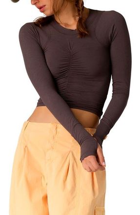 Free People FP Movement Tempo Ruched Long Sleeve T-Shirt in Chocolate at Nordstrom, Size X-Small Regular