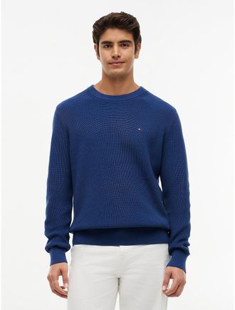 Tommy Hilfiger Mens Mixed-Knit Crewneck Sweater - Indigo Blue - XL