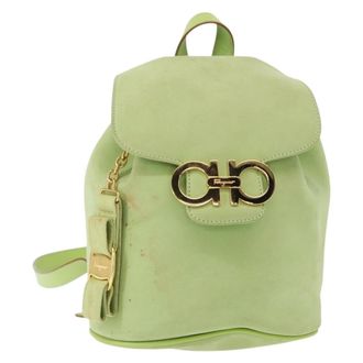 Ferragamo Gancini Backpack Suede Green Suede Backpack Bag (Pre-Owned)