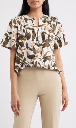 Anne Klein Print Flutter Sleeve Top in White Dove Multi at Nordstrom, Size Medium