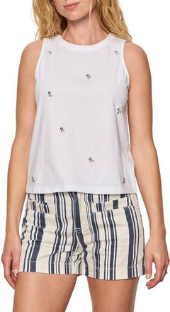 Sanctuary Campari Embellished Organic Cotton Tank in White at Nordstrom, Size X-Large