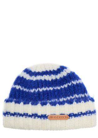 J.W.Anderson Striped Brushed Alpaca-blend Beanie - Blue - One Size