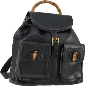 Gucci Vintage Bamboo Backpack Leather Black Leather Backpack Bag (Pre-Owned)