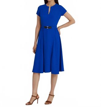 Ralph Lauren Belted Georgette Midi Dress In Blue