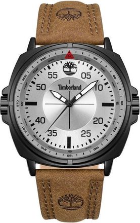 Timberland Williston Leather Strap Watch, 48mm in Brown/Silver at Nordstrom