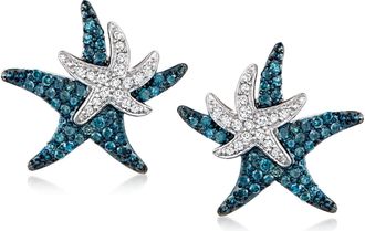 Ross-Simons Blue and White Diamond Starfish Earrings in Sterling Silver