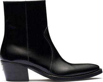 Prada triangle-logo leather boots - women - Leather/Calf Leather/Calf Leather - 38.5 - Black