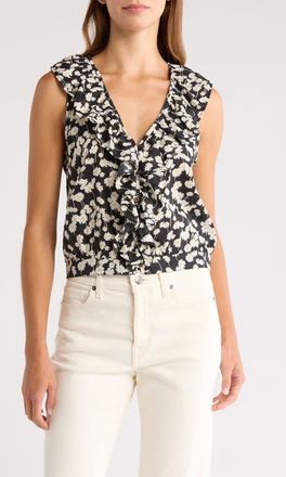 Nation Ltd Ella Floral Ruffle Organic Cotton Button-Up Tank in Hazy Daisy at Nordstrom, Size Xx-Large