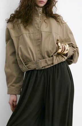 Mango Oversize Belted Cotton Twill Jacket in Sand at Nordstrom, Size X-Large