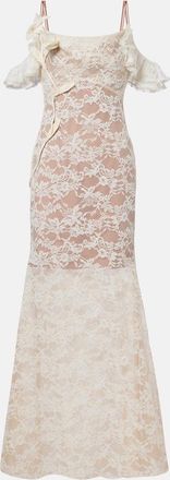 Self Portrait Abito lungo in pizzo con applicazioni floreali