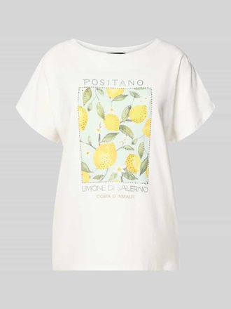 Oui T-Shirt mit Motiv-Print und Ziersteinbesatz in Weiss, Gr&ouml;&szlig;e 34