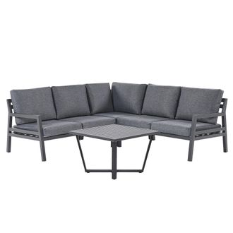 Beliani Juego De Muebles Esquineros Para Exterior De Aluminio Gris Oscuro Y Negro Mesa De Centro Cojines De Poli&eacute;ster 5 Plazas Vizzini