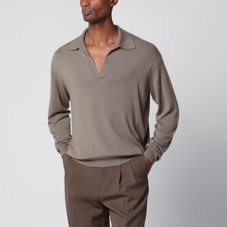 Auralee Polo Skipper in cashmere e seta marrone kaki