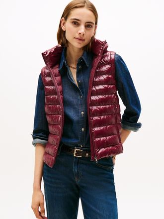 Tommy Hilfiger Steppweste TOMMY HILFIGER LW PADDED SLIM VEST, Damen, Gr. XXL (44), rot (deep burgundy), Steppware, Obermaterial: 100% Nylon, unifarben, slim fit h&uuml;ft
