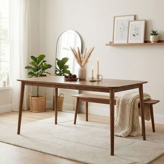 Furniturebox Lynton 6 Seat Large Rustic Solid Wood Dining Table in Walnut