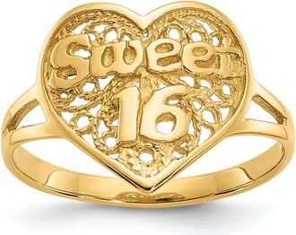 Diamond2Deal 14k Yellow Gold Sweet 16 Heart Ring