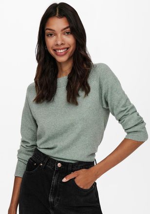 Only Rundhalspullover ONLY ONLRICA LIFE L/S PULLOVER KNT NOOS, Damen, Gr. L, gr&uuml;n (chinois gr&uuml;n melange), Strick, Obermaterial: 93% Polyester, 4% Nylon, 3%