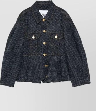 Ganni denim jacket peplum hem long sleeves pockets