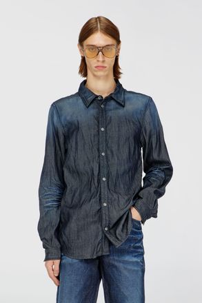 Diesel Shirt in creased denim - Denim Shirts - Man - Blue