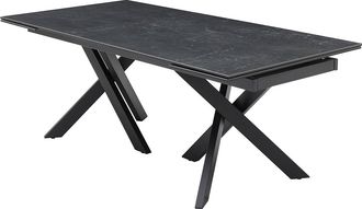 Vente-Unique Mesa de comedor extensible de 8 a 12 plazas en vidrio templado y cer&aacute;mica - Efecto m&aacute;rmol negro - MARISO