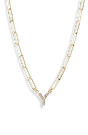 Meshmerise Diamond Initial Charm Paper Clip Chain Necklace in Yellow-Y at Nordstrom Rack