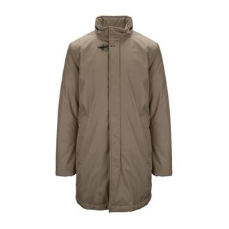 Fay Single-Breasted Coats, male, Beige, Size: XL Mens Zip Coat with Snap Button, Hook