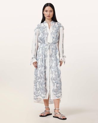 AllSaints Delphine Floral Print Midi Shirt Dress