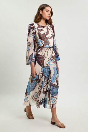 Karen Millen Womens Paisley Blue Pleated Woven Maxi Dress - Size 14 UK
