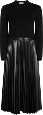 Twinset Vestido Midi Plisado de Georgette - Dresses - Mujer - Negro - XS