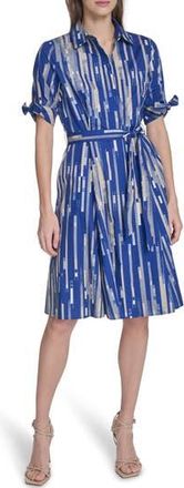 Calvin Klein Short Sleeve Cotton Shirtdress in Ultramarine Multi at Nordstrom Rack, Size 10