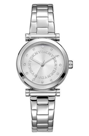 DKNY Essentials Crystal Marker Bracelet Watch, 28mm in Silver at Nordstrom