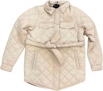 Brave Soul Womens Diamond Quilted Belted Jacket In Stone