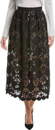 Oscar De La Renta Gardenia Guipure Eyelet Silk-Lined Full Skirt