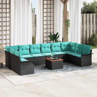 vidaXL Vidaxl Set Divano Da Giardino 11 Pz 10-numero Di Posti Nero E Turchese