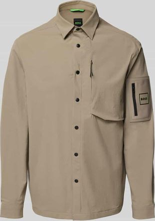 HUGO BOSS Relaxed Fit Overshirt mit Label Patch Modell ST_GLOBE HEXA L in Hellgruen, Gr&ouml;&szlig;e XXXL