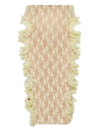 Self Portrait lace cut-out midi skirt - women - Polyamide/Elastane - 6 - Yellow