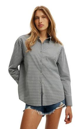 Cotton On Womens Sloane Oversized Shirt in Micro Check Pewter at Nordstrom, Size 10