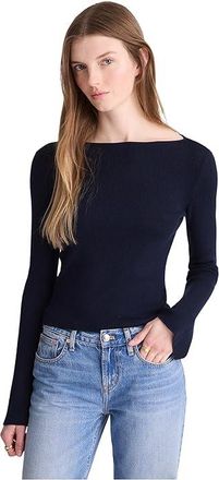 Madewell Flared-Sleeve Boatneck Sweater in Merino Wool-Silk Blend Womens Sweater Dark Navy : XL (Womens 14-16), Silk/Wool