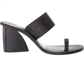 42 Gold Eedie Single Toe Wide Strap Leather Heels In Black