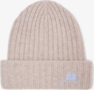 Ganni Beige Wool Knit Beanie