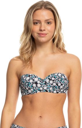Roxy Bandeau-Bikini-Top ROXY Beach, Damen, Gr. M, Cup B, schwarz (anthrazit cute daisies), 87% Nylon, 13% Elasthan, Bikini-Oberteile Bandeau-Bikini-Top