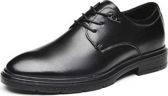 Generic Dress Oxford Shoes for Men Lace Up Round Burnished Toe Leather Derby Shoes Low Top Rubber Sole Block Heel Non Slip Business(Black,7.5 UK)