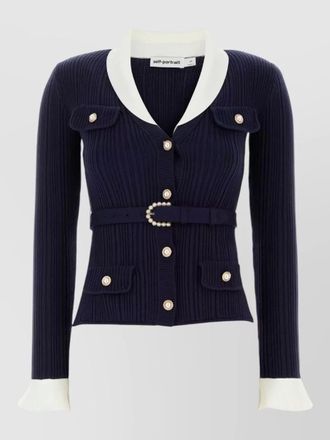Self Portrait knit cardigan belted waist button detailing